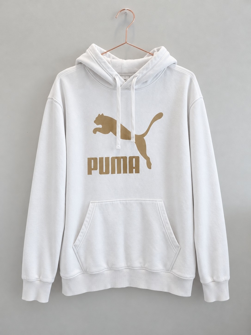 PUMA White Hoodie with Gold Puma Logo Men's XLarge